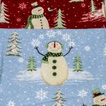 snowmen on christmas fabric in blue and red