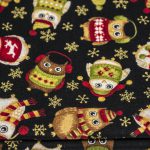 christmas owls on black fabric